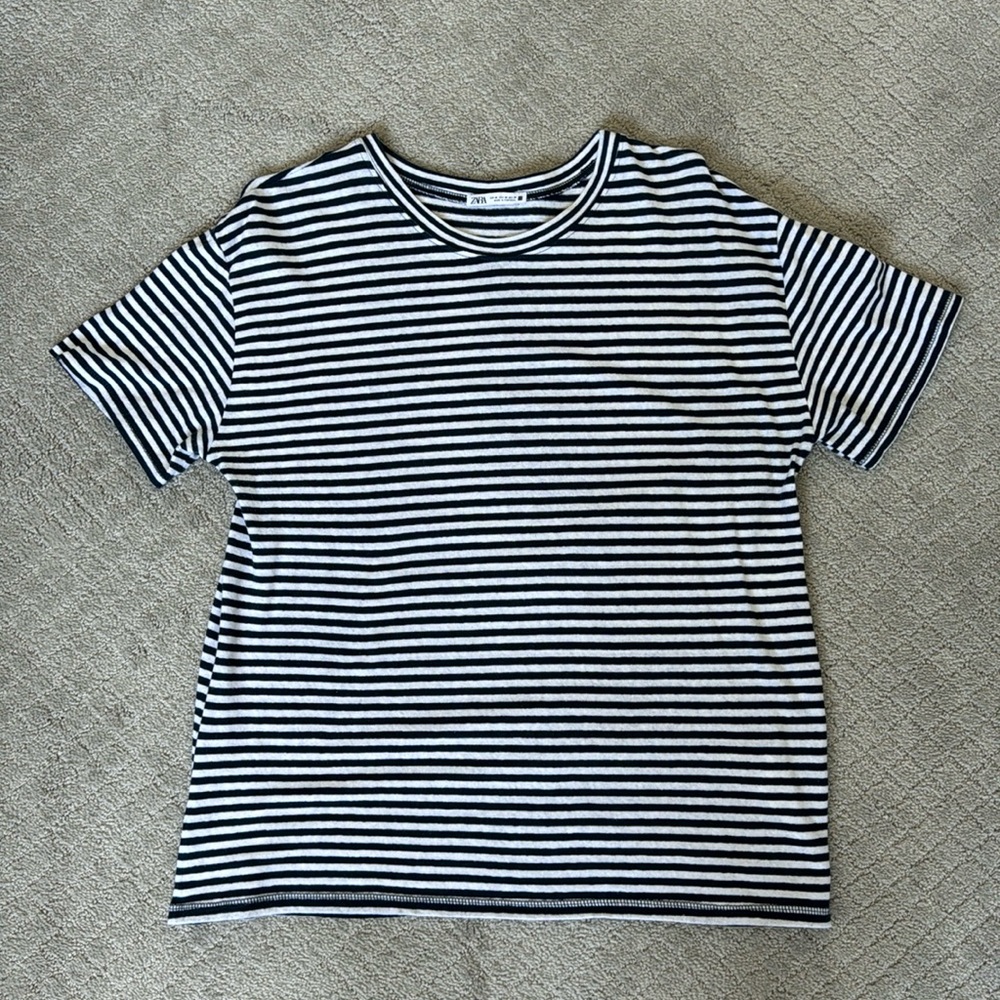 Zara striped linen blend tee